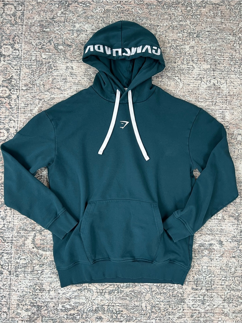 Gymshark Fraction Hoodie Women’s Small Teal Blue Pullover Sweatshirt Logo Hood - Picture 2 of 10